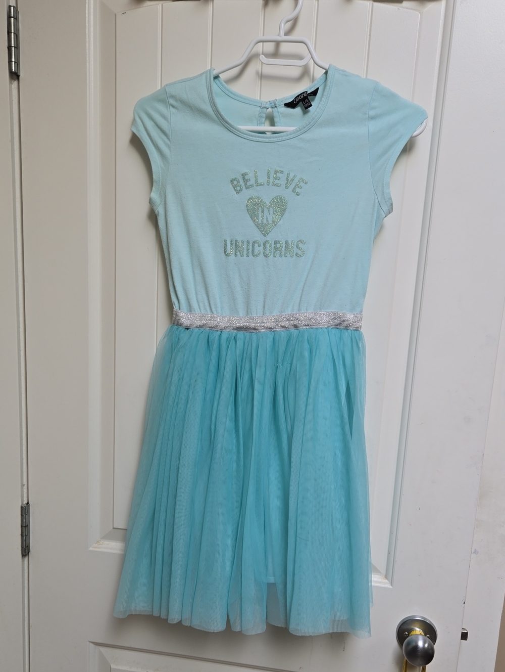 George Believe in Unicorns Light Blue Tulle Dress for Girls Large Short Sleeve